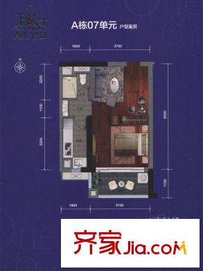 尚东君御A栋07户型 1室1厅1卫1厨
