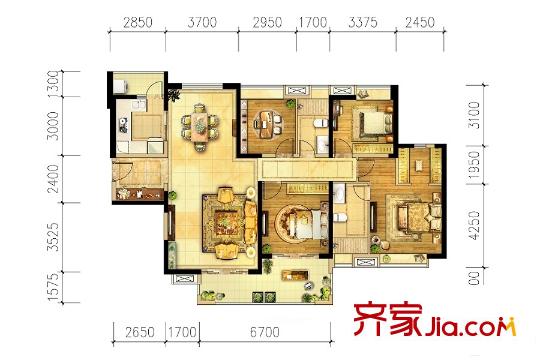 中海誉城北苑A6栋标准层01单位 4室2厅2卫1厨