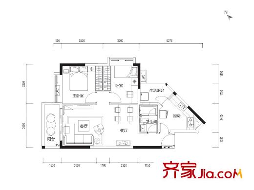 旭日雅苑・幸福里04户型 2室2厅1卫1厨