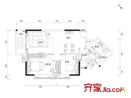 旭日雅苑・幸福里03户型 2室2厅1卫1厨