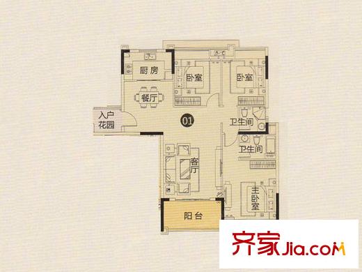 观园壹号A3栋01户型 3室3厅3卫1厨