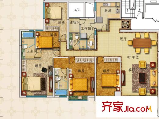 凯旋新世界T17栋02户型 5室2厅4卫1厨