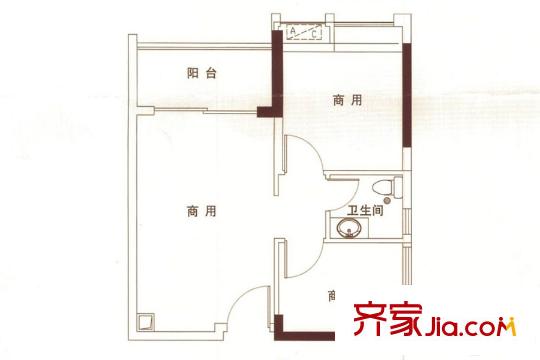柏丽星寓3栋53平7/8/9/10/11单位户型 3室1卫
