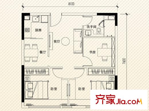 绿地・时代云都汇2座3-17层酒店式公寓 3室2厅1卫1厨