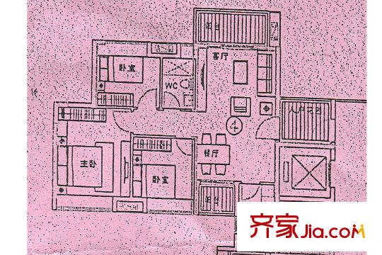 倾城国际7栋04户型 3室2厅1卫1厨