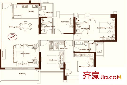 天荟公馆C栋02户型 4室2厅2卫1厨