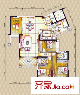 锦绣半岛西区14座05户型 5室2厅3卫1厨