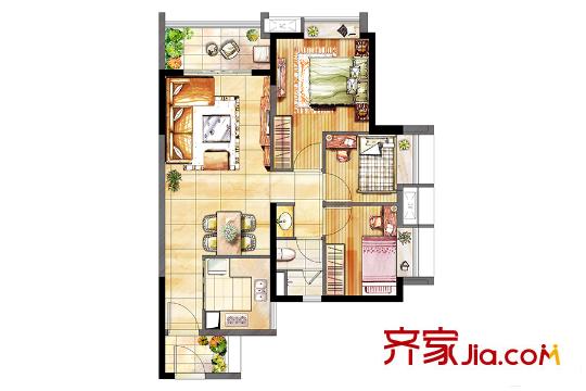 时代廊桥(增城)B户型 3室2厅1卫1厨