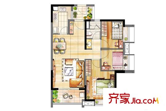 时代廊桥(增城)B户型 3室2厅1卫1厨