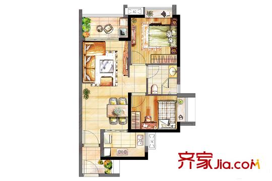 时代廊桥(增城)A户型 2室2厅1卫1厨