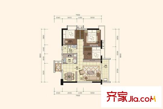 正太广场C栋1/8户型 3室2厅1卫1厨