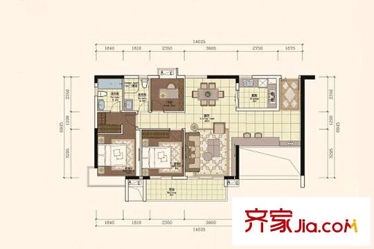 正太广场B栋3/6户型 3室2厅2卫1厨