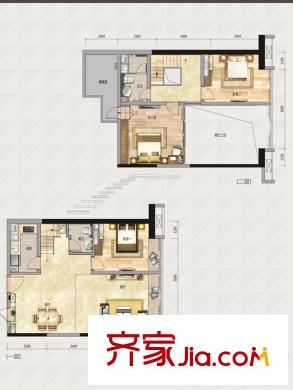华景里三期锦苑公寓02户型 3室2厅2卫1厨