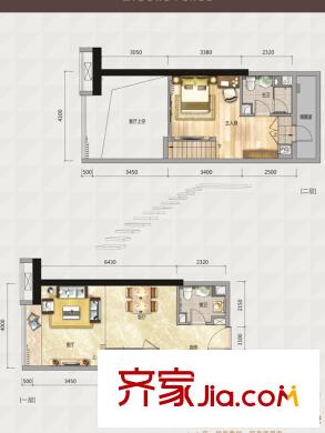 华景里三期锦苑公寓01户型 1室2厅2卫