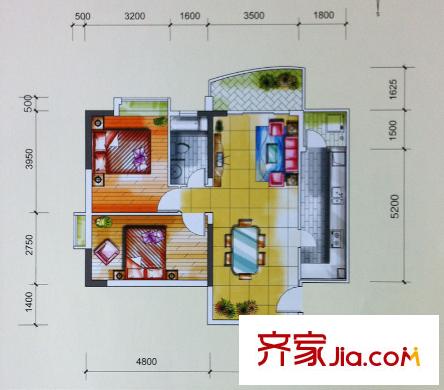 银山尚橙14-28层05单元 2室2厅1卫1厨