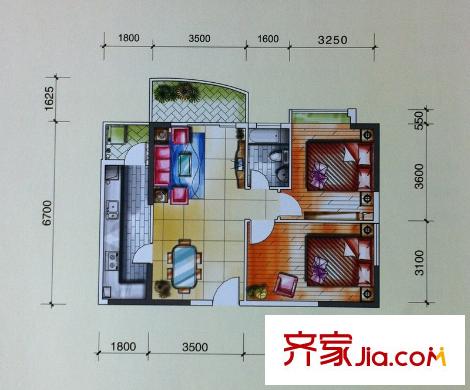 银山尚橙13-28层06单位 2室2厅1卫