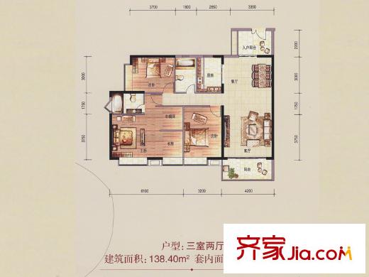 金沙御苑6栋02户型 3室2厅2卫1厨