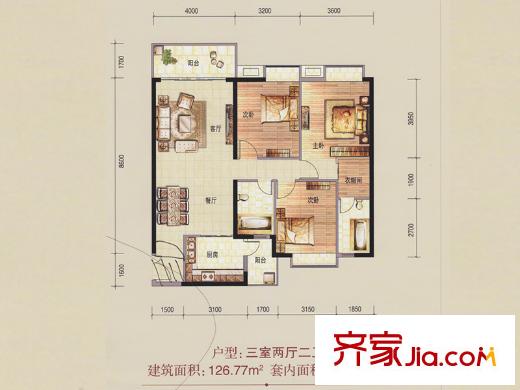金沙御苑5栋04户型 3室2厅2卫1厨