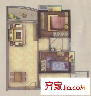 新一城广场G06户型图 2室2厅1卫1厨