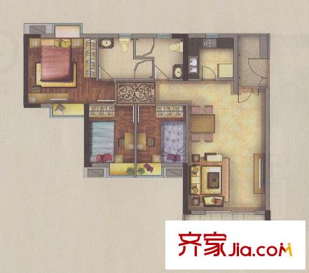 新一城广场G04户型图 3室2厅2卫1厨