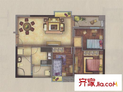 新一城广场H06户型图 3室2厅1卫1厨