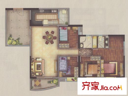 新一城广场H01户型图 4室2厅2卫1厨