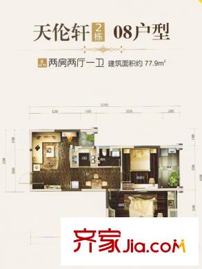 中环品悦天伦轩2栋08户型 2室2厅1卫1厨