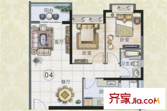 东华・星域C1栋04单元 2室2厅1卫1厨
