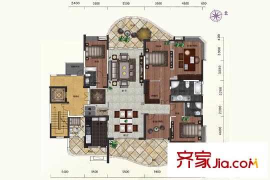 莲花山碧桂园观莲街6号02户型 5室2厅4卫1厨