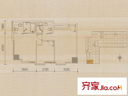 佛奥广场单元33户型 2室1厅1卫1厨