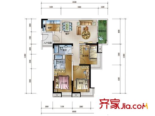 尚东禧悦山禧园02户型112平方米 3室2厅2卫1厨