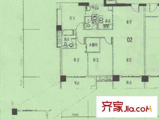 农林华府B栋02户型 3室2厅1卫1厨