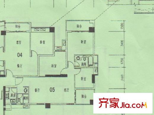 农林华府B栋05户型 2室2厅1卫1厨