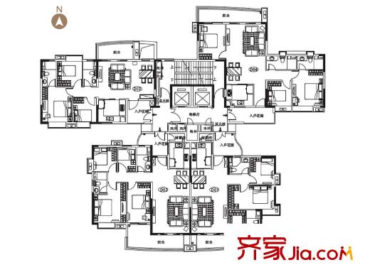 翠屏・瀚宇贵都二期D栋户型平面图
