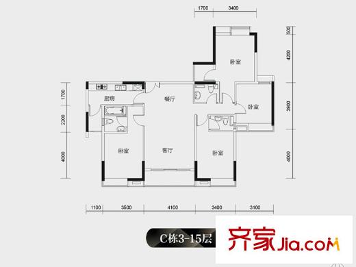 汇丽国际C栋01户型 4室2厅3卫1厨