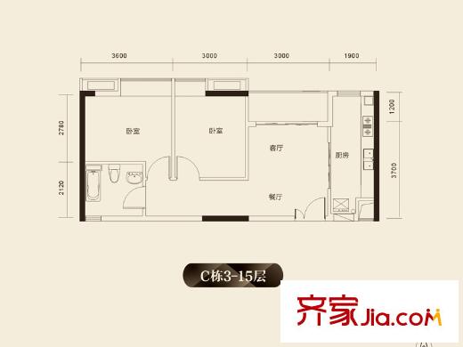 汇丽国际C栋03/06户型 2室1厅1卫1厨