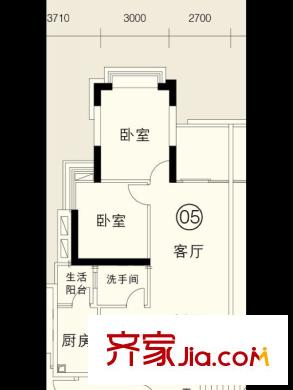 骏文雅苑C座05户型-西向 2室2厅1卫1厨
