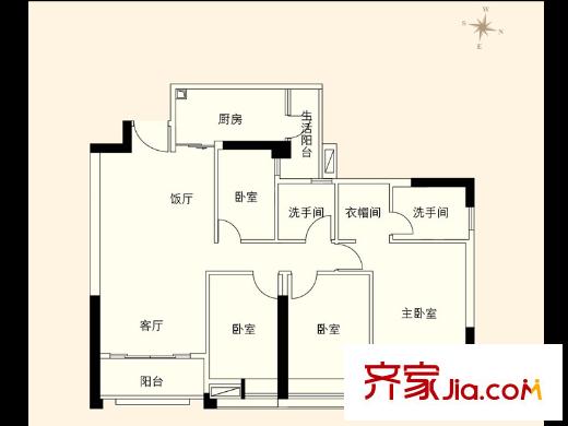 骏文雅苑B座01单元-东向 4室2厅2卫1厨
