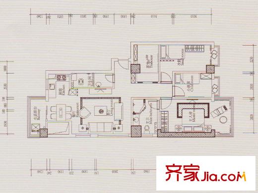 精彩生活大厦04单元户型 3室2厅2卫1厨