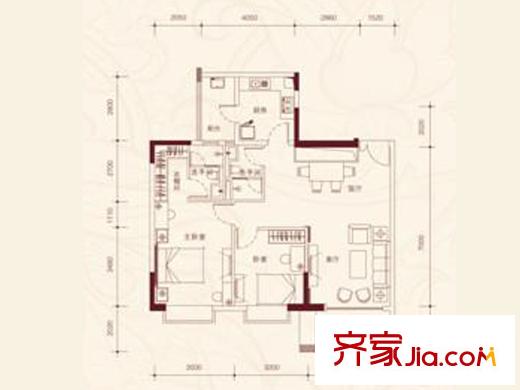 南国公馆D1栋03单位户型图 2室2厅2卫1厨