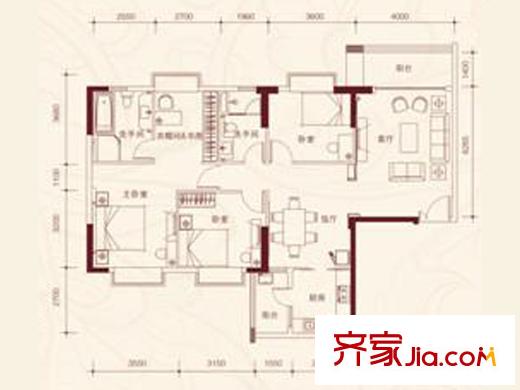 南国公馆D1栋02单位户型图 4室2厅2卫1厨