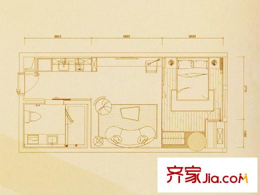捷登都会A1户型 1室1厅1卫1厨