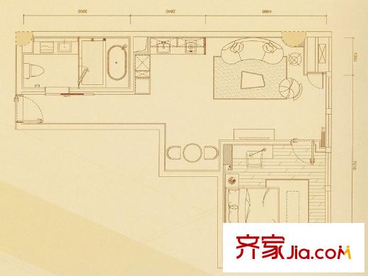 捷登都会E户型 1室1厅1卫