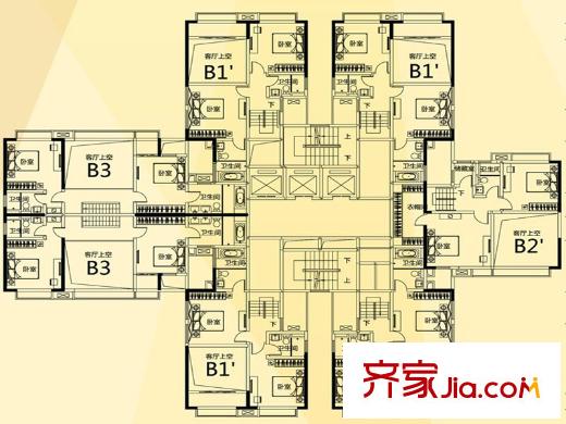 萝岗敏捷广场C2栋居住型公寓上层平面图