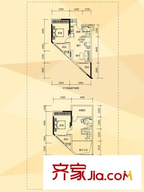 萝岗敏捷广场D1/D2栋酒店式公寓E户型 2室2厅2卫1厨