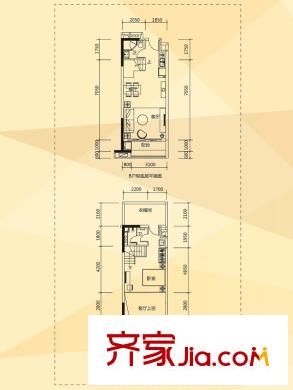 萝岗敏捷广场D1/D2栋酒店式公寓B户型 1室2厅2卫1厨