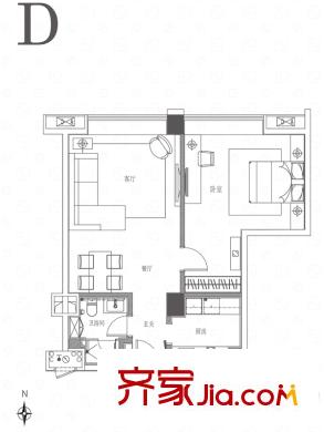 越秀・可逸江畔领南汇D型 1室1厅1卫1厨