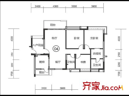 越秀・可逸江畔三期25栋04户型 3室2厅2卫1厨