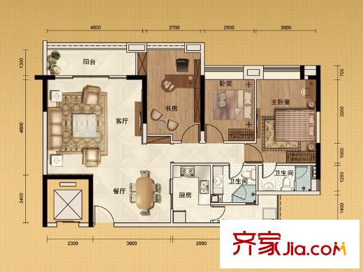 荣御府G3栋04单元 3室2厅2卫1厨