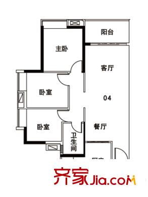 越秀星汇金沙123栋04单元 3室2厅1卫1厨